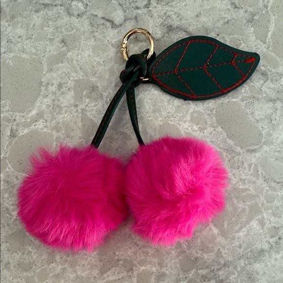 Pink cherry, pom-pom bag charm - Picture 1 of 2